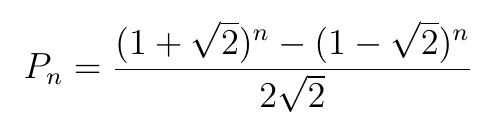 Формула для вычисления чисел Пелля. Аналогичная существует и для чисел Фибоначчи 