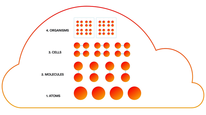 В био-подобной Virto Atomic Architecture™ представлены пять уровней компонентов (модулей)