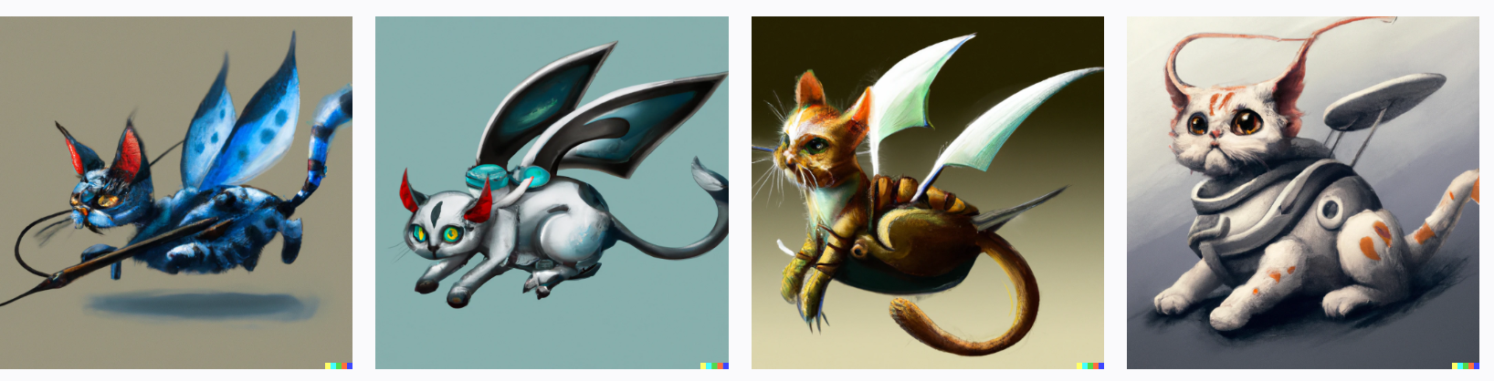 Helicopter cat chimera with big eyes that spins its tail like a propelling, digital art