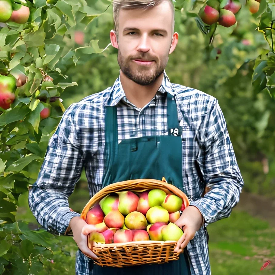 Фермер с яблоками от Crayon