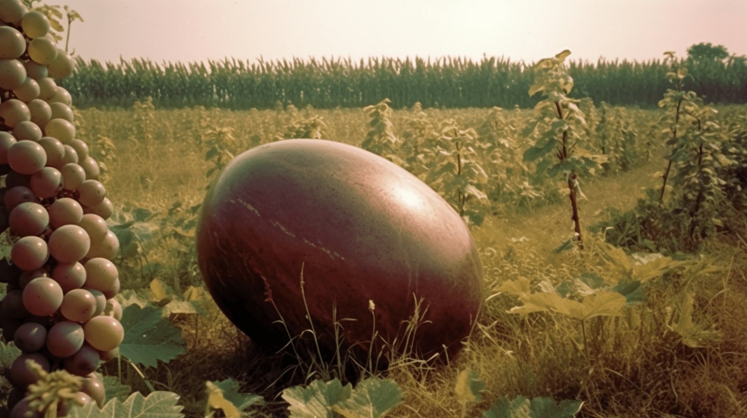 Огромная виноградина, лежащая на поле  