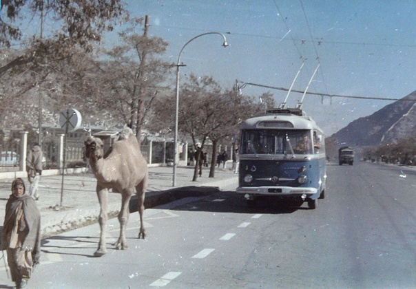 Троллейбус в Кабуле был построен в конце 70-х чехословаками, открылся незадолго до ввода советских войск. Кончился он уже при моджахедах, в 1992 г. Фото Jan Zrzavỷ, 1979 г.