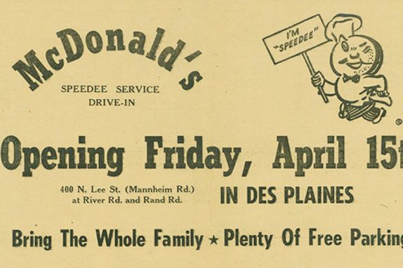 Газетная реклама, объявляющая об открытии первого "Макдоналдса" Рэя Крока