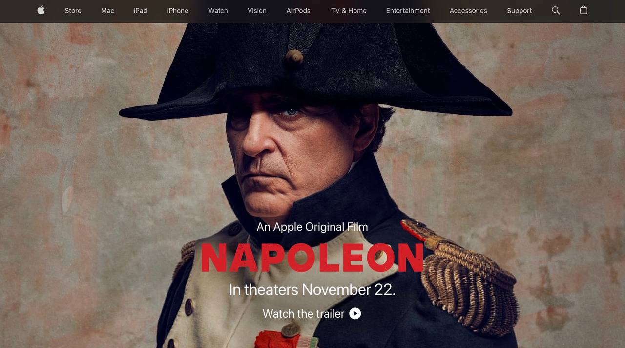 Фильм от Apple про Наполеона промоутируют даже на главной странице сайта Apple. Настолько ли крут фильм – узнаем совсем скоро.