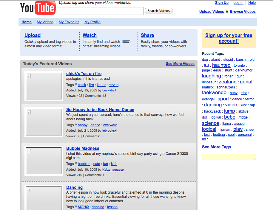 Вот как, например, YouTube выглядел в начале своего пути.