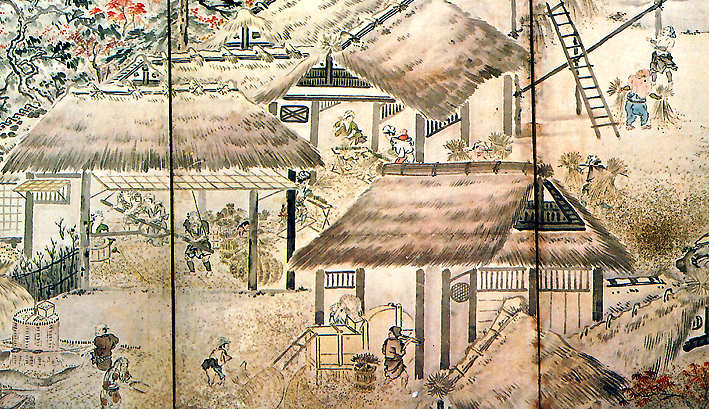 Японская деревня эпохи Эдо, периода крайней закрытости Японии от всего остального мира. Это время сделало японскую культуру уникальной, так как развивалась она изолированно, экономику страны - отсталой, а население - бедными.