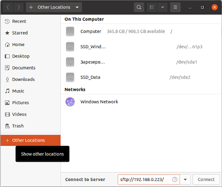 В Ubuntu подключаем флешку MangoPi как директорию в нашей системе, удобно. 