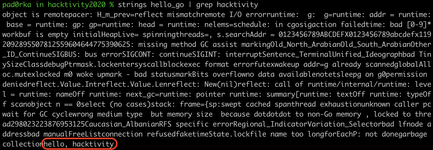 поиск «hacktivity» strings + grep