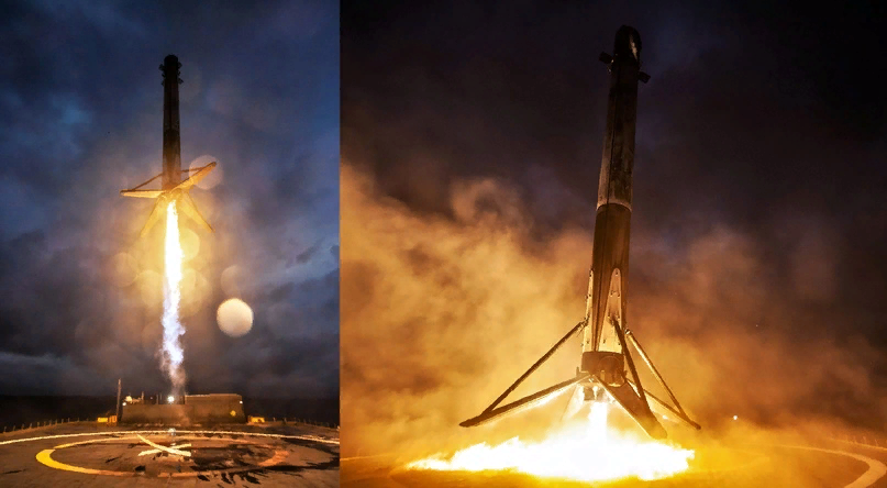 Посадка первой ступени тяжелой ракеты Falcon 9