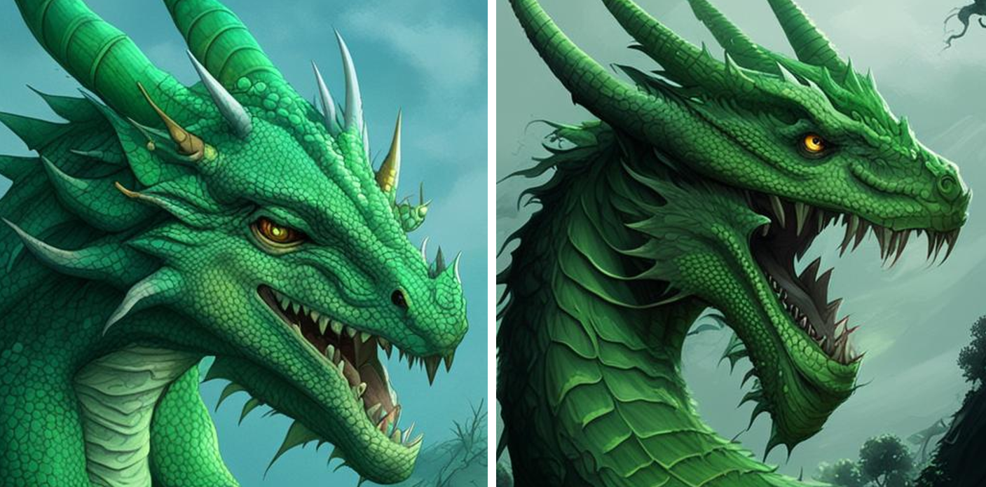 Слева – добрый зеленый дракон; справа – good green dragon
