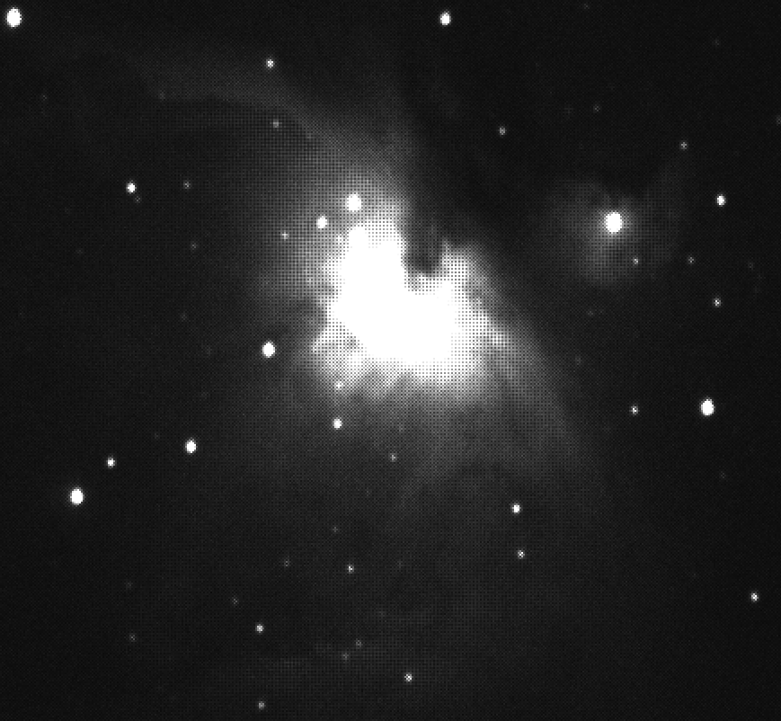 Фото туманности M42, также известной как Большая Туманность Ориона в линейном недебайеризованном виде.
