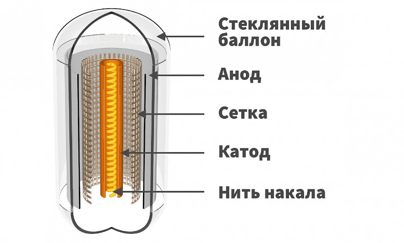 Схема устройства электронной лампы