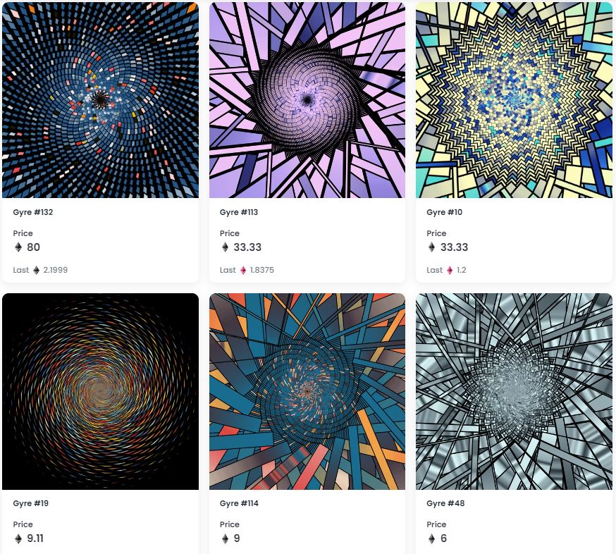 Коллекция Gyre на OpenSea: фрактальные геометрические узоры оцениваются в десятки тысяч долларов