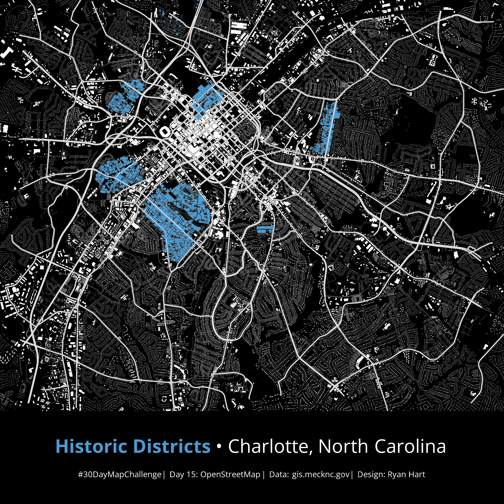 Исторические районы, окружающие Аптаун Шарлотт, Северная КаролинаАвтор — Ryan. Исходный код доступен на GitHub