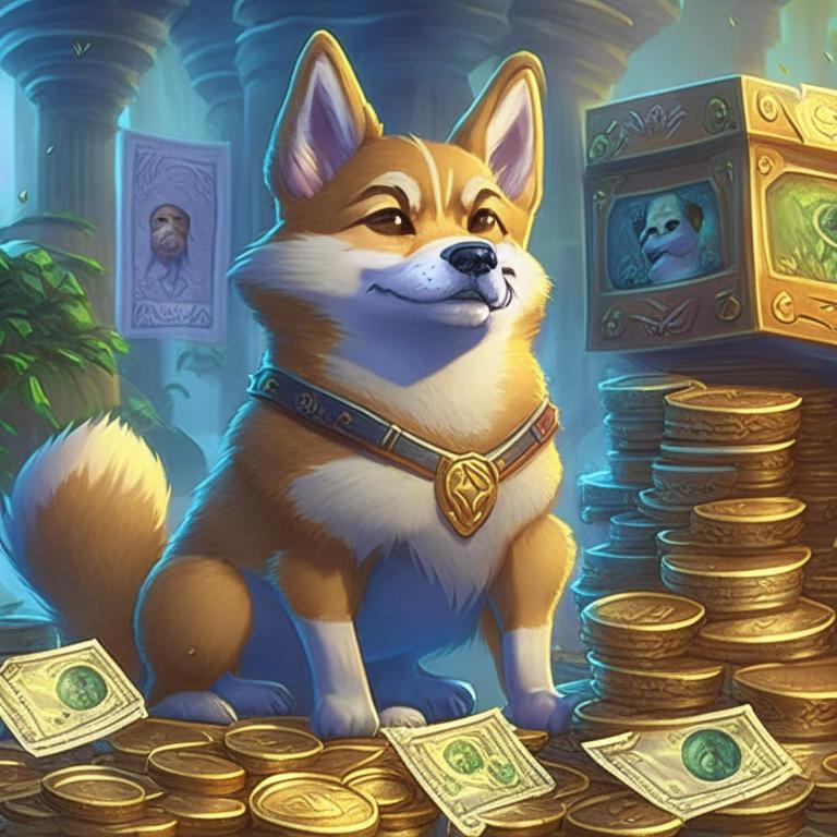 Промпт: «game world of warcraft, fantasy, doge, money».  