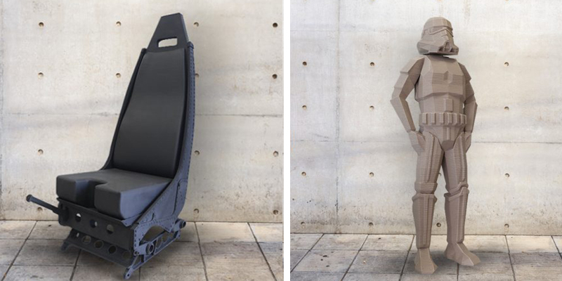 Вертолетное кресло
Оборудование: Super Discovery 3D Printer, материал: ABS-пластик с углеволокном, размеры: 120 х 70 х 45 см, вес: 20 кг

Статуя
Оборудование: Super Discovery 3D Printer, материал: ABS-пластик с целлюлозным волокном, высота: 1,87 м, вес: 45 кг
