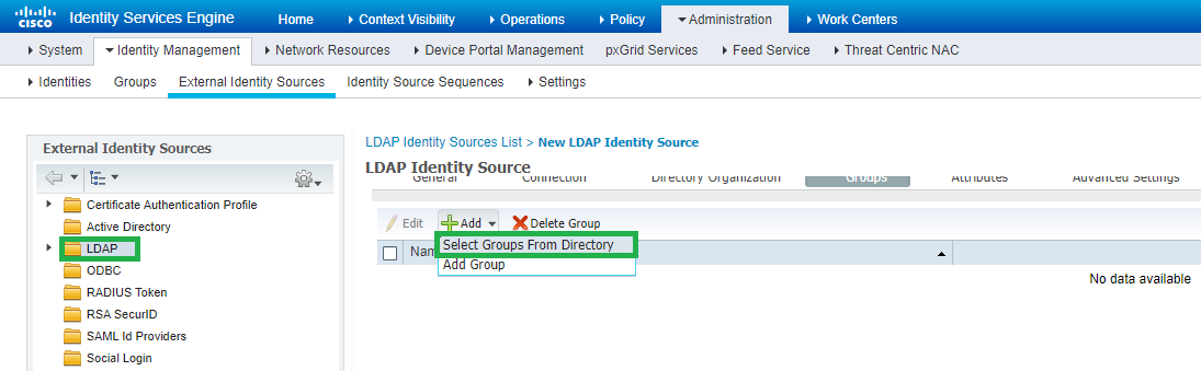 Рисунок 8. Добавление групп из LDAP сервера