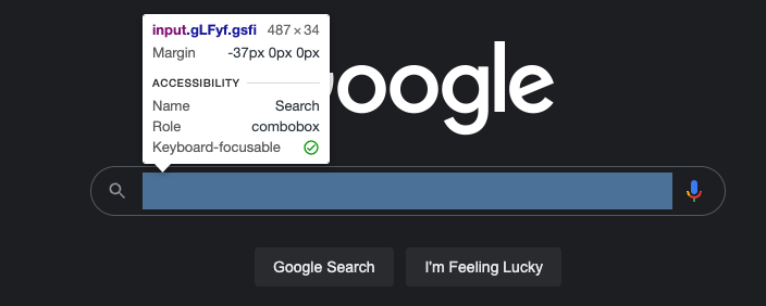 Visual showing the inspection of the Google search bar