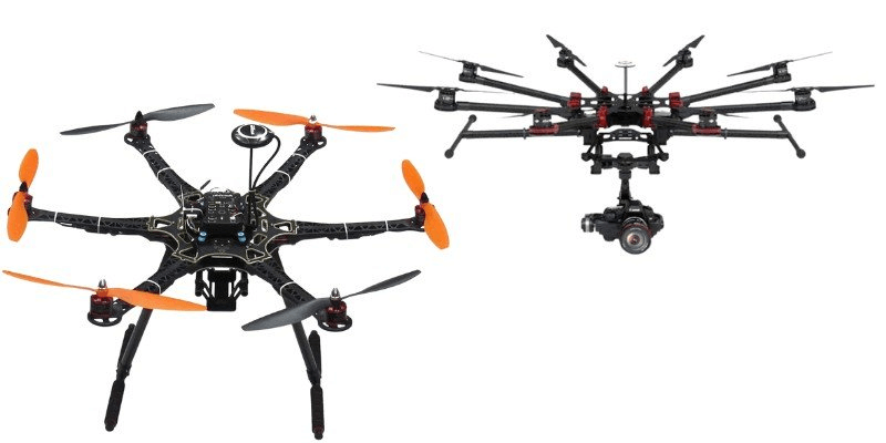 Гексакоптер (слева) и октакоптер с камерой (справа)