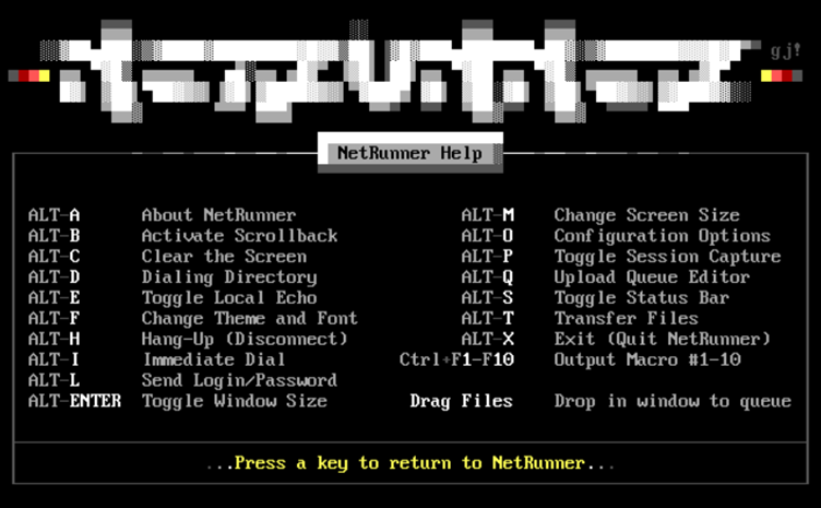 Справка: основные сочетания клавиш NetRunner