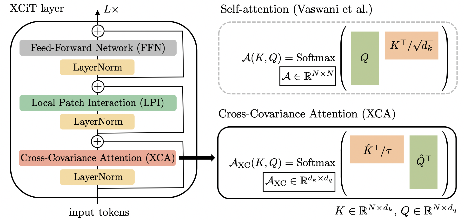 XCA (Cross-covariance) блок в XCiT и различие между Self-Attention и Cross-Covariance Attention