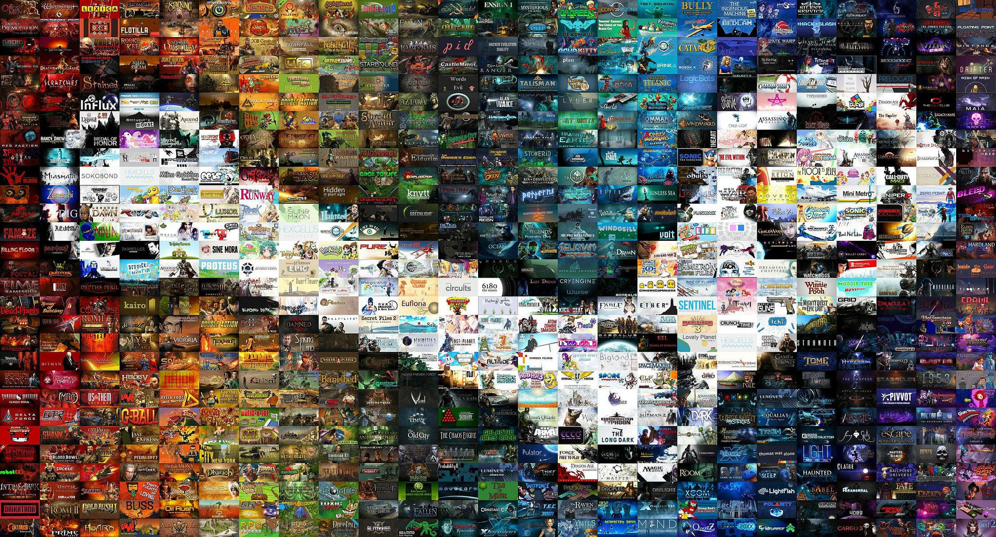 Фотография 1.7 коллаж игровой платформы Steam из небольшого количества игр (625 игр), которые в ней находятся.
