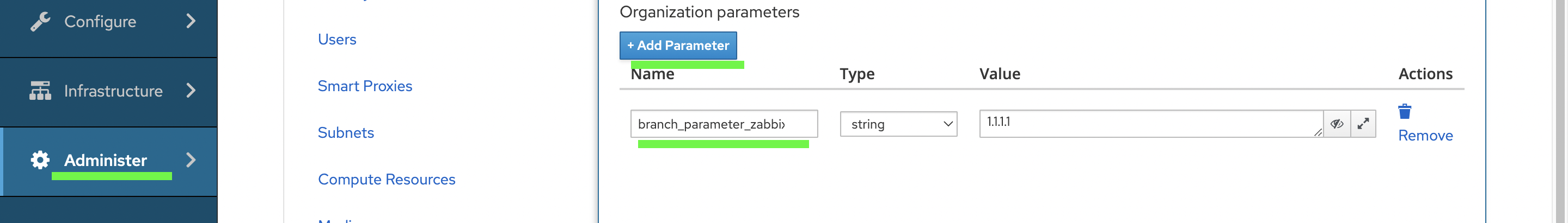 Шаг 3. Задаем новый параметр организации $branch_parameter_zabbix.