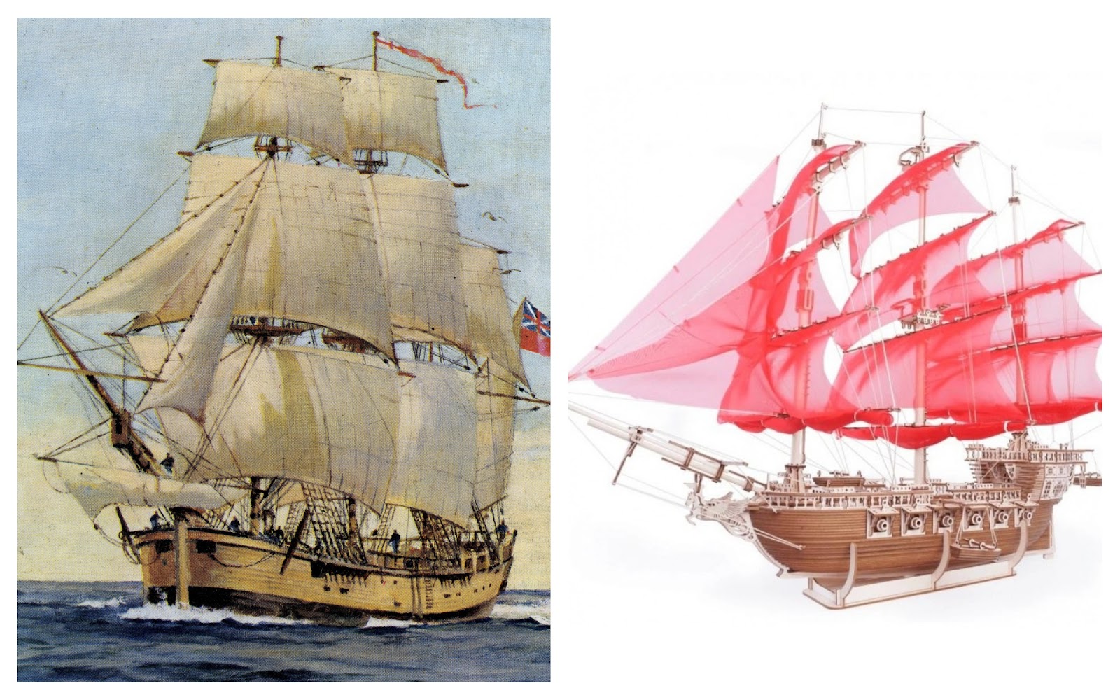 Слева: Его Величества Корабль «Индевор». Справа: 3D-пазл Lemmo Корабль «Пегас»