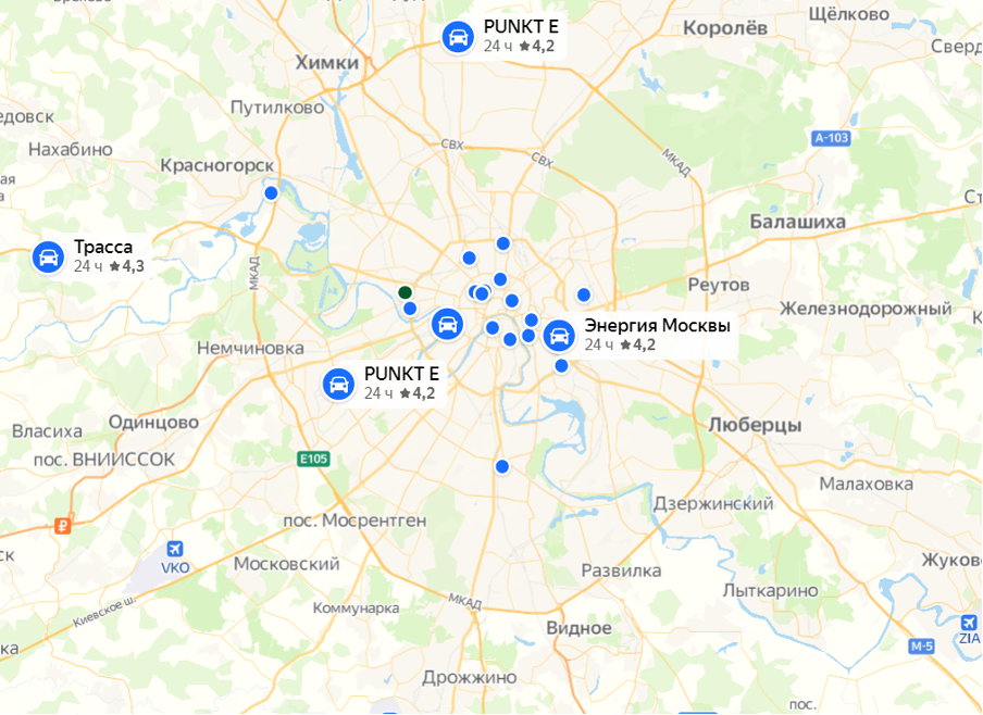Зарядные станции в Москве. Яндекс.Карты