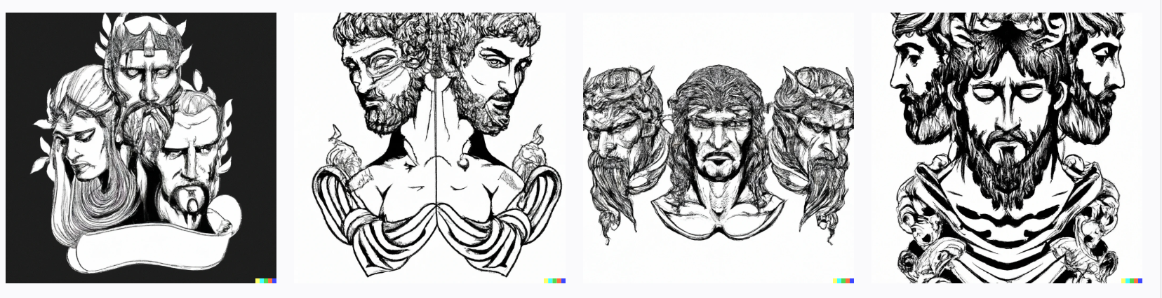 Greek gods in black white style tattoo, digital art
