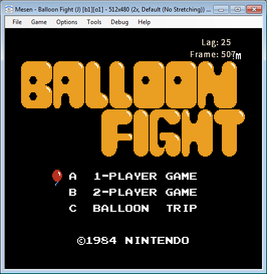 Титульный экран Ballon fight для NES 