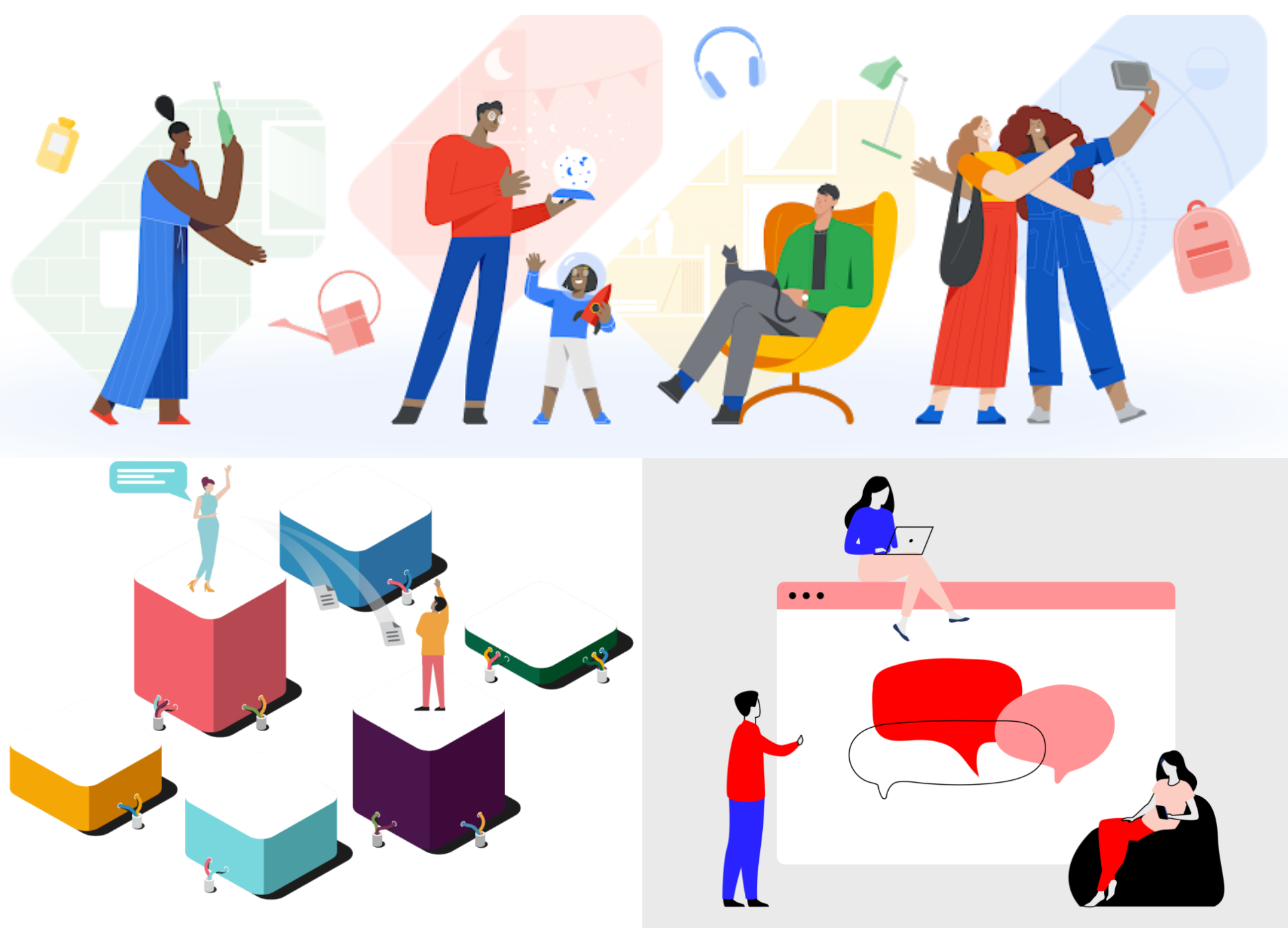 Да, эти иллюстрации — с разных сайтов: скриншоты из Slack, Markup и Google Покупок.