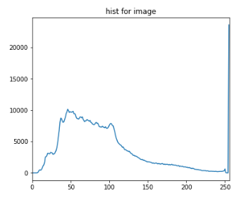 Гистограмма яркости пикселей анализируемого изображения