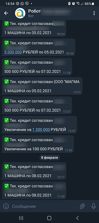 Уведомление менеджера в чат-боте Telegram о результате согласования тех.кредита руководителем