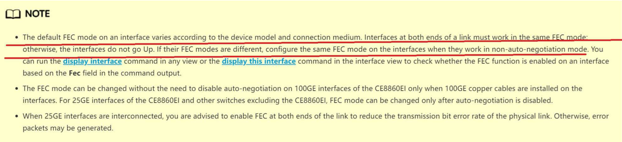 Выдержка из официальной документации Huawei относительно применения FEC
