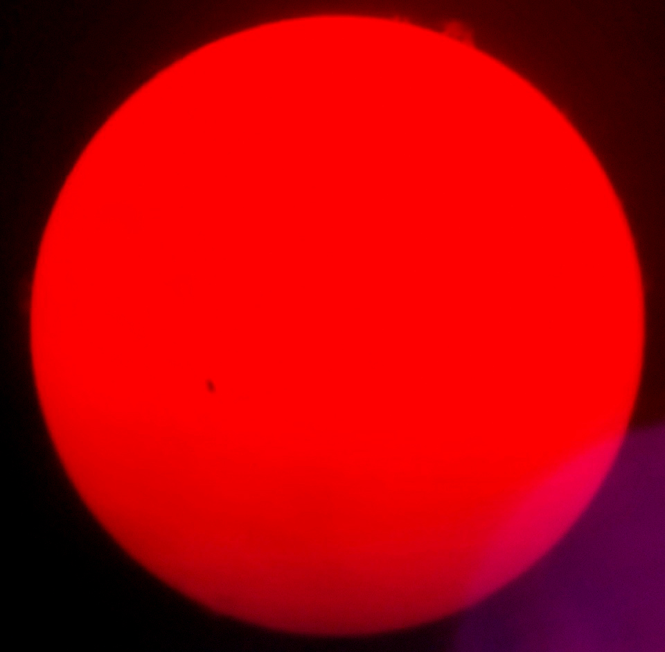 Глобальный обзор Солнца, выполненный в линии водорода H-альфа. По краям диска заметны крупные выбросы плазмы. Фотографировал Сергей Назаров.