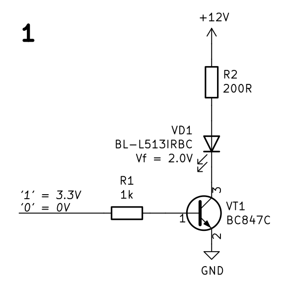 Рисунок 1. Управление светодиодом через эмиттерный повторитель
