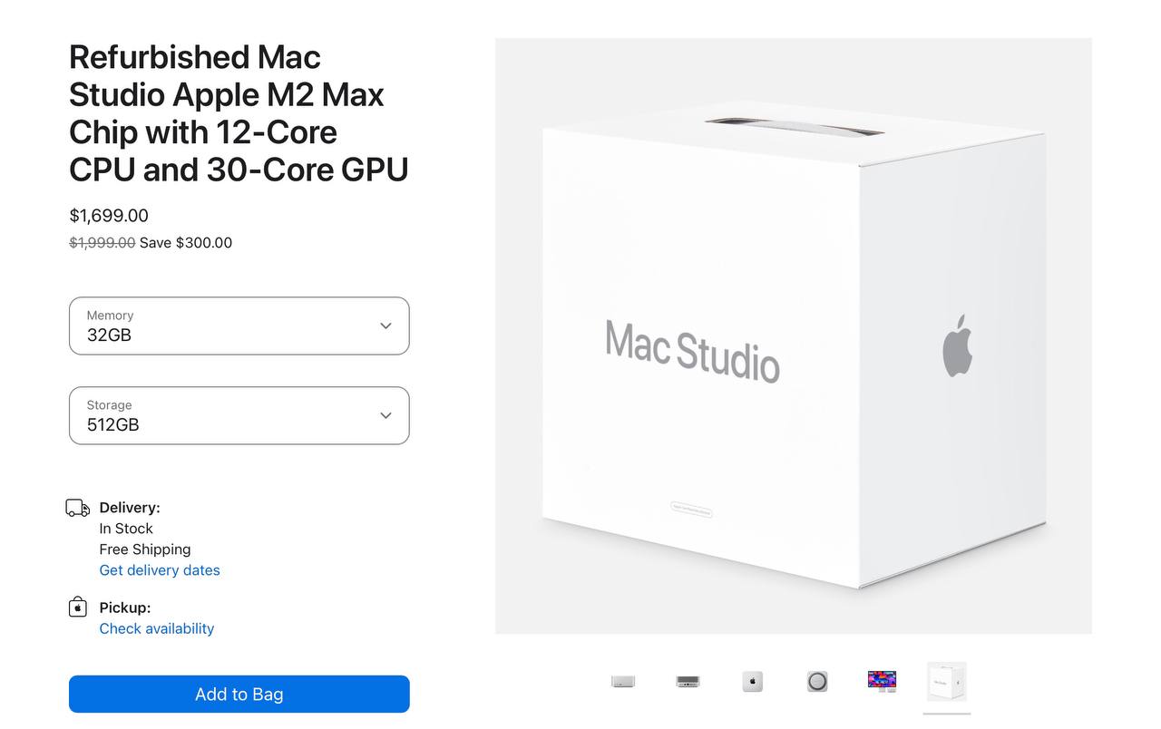Mac Studio на M2 Max и M2 Ultra теперь можно купить чуть дешевле, хотя разницы от обычного нового почти нет – только в коробке