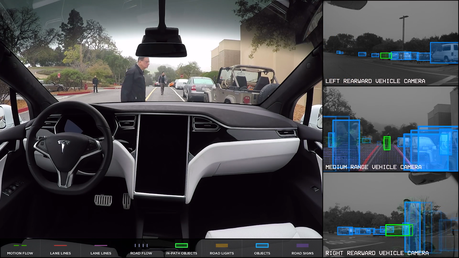 Автопилот Tesla определяет объекты, а ИИ принимает решения 