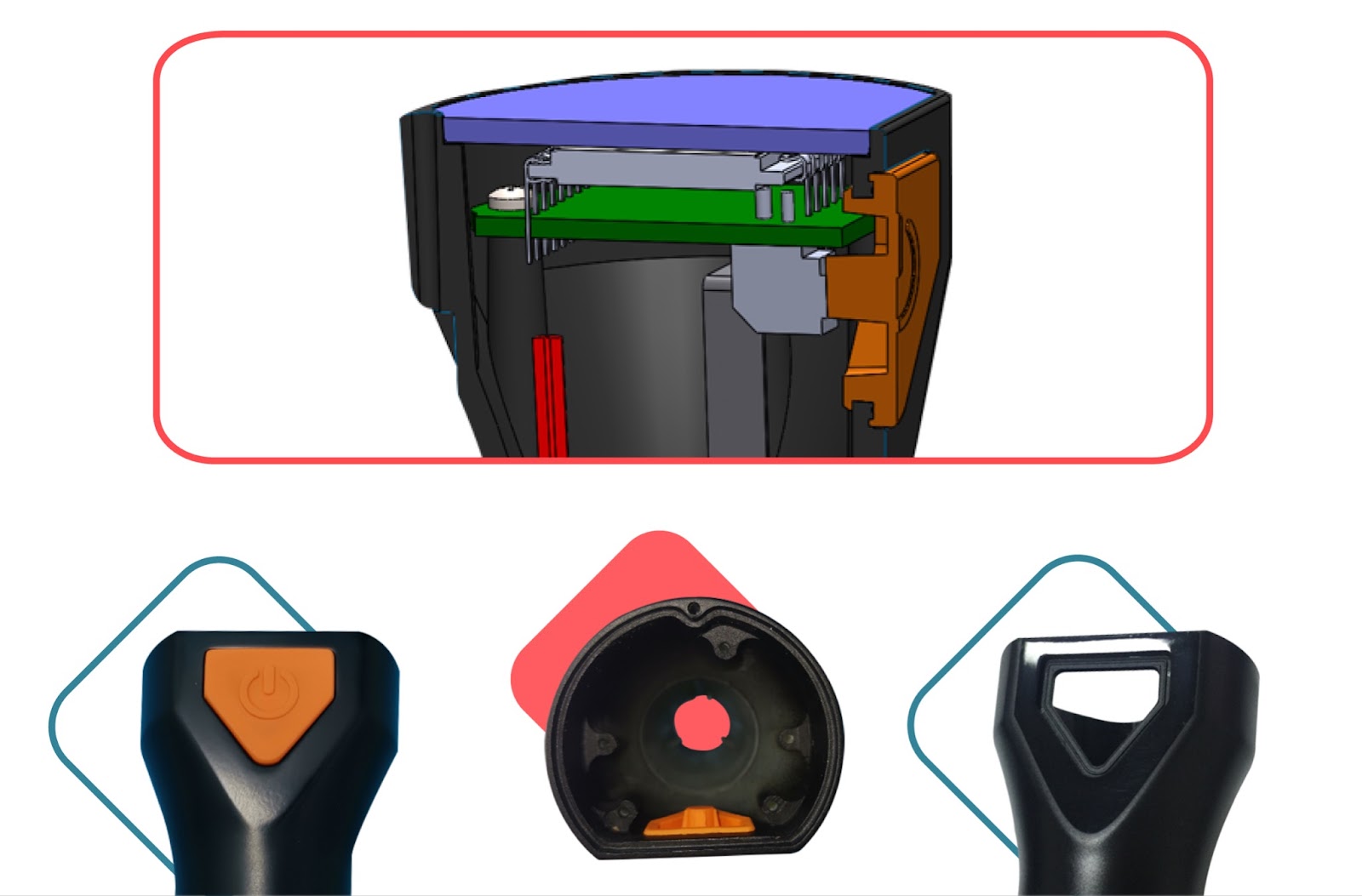 Компоненты корпуса глубиномера на разных этапах разработки и прототипирования