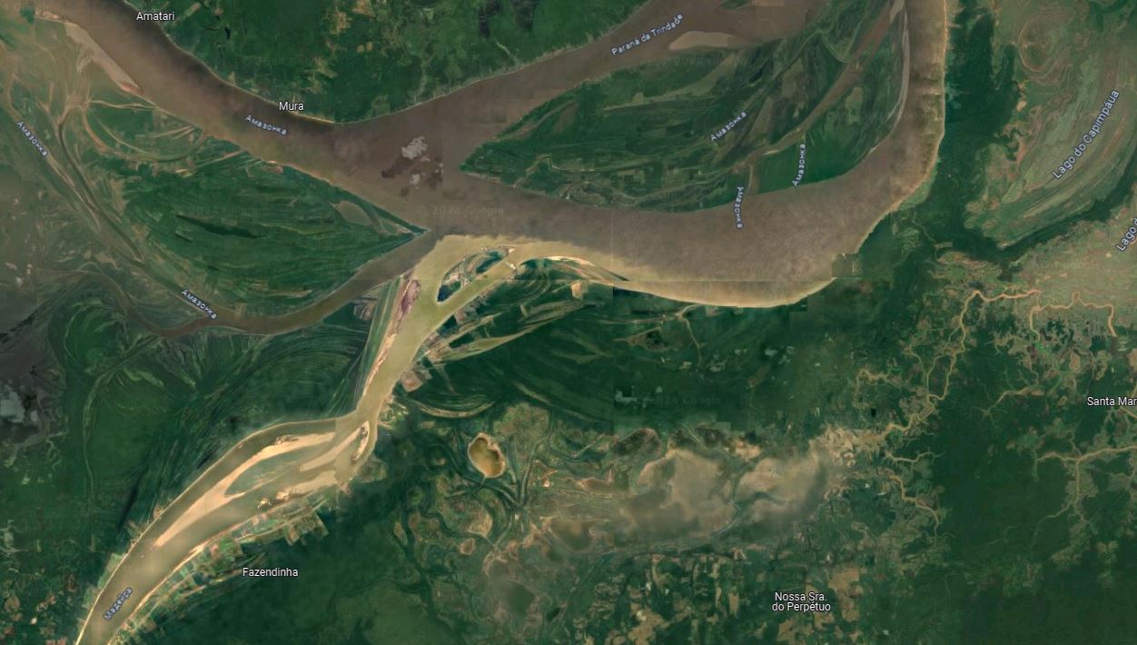 Слияние Амазонки и Мадейры на Гугл-картах