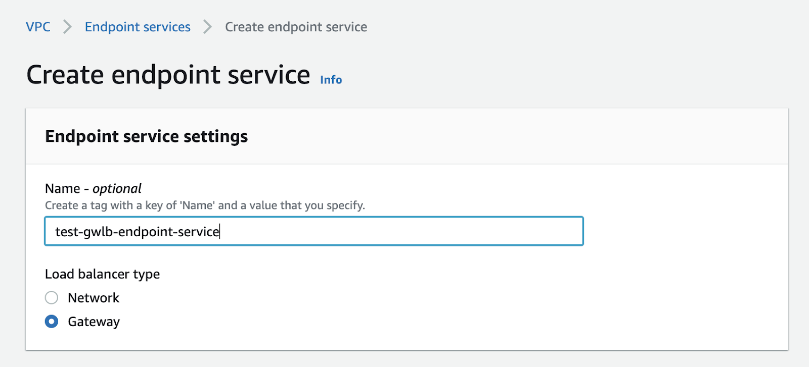 Create endpoint service