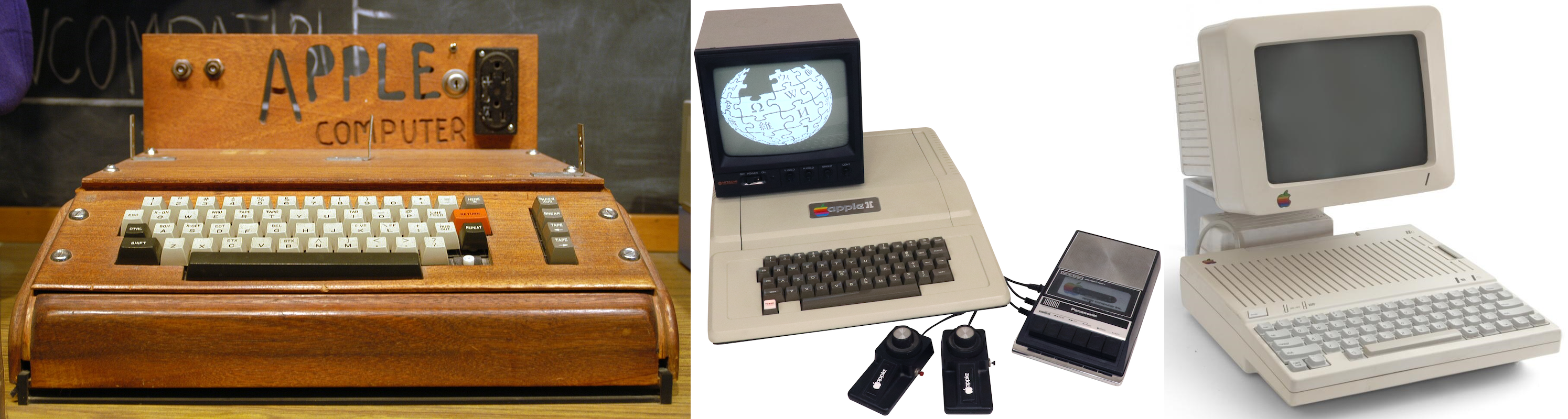 Лично на мой вкус начиная с Apple IIc дизайн этих компьютеров становится весьма интересным, это как отражение инженерных решений. Посмотрите ниже на BBC Micro и Master и на IIc справа - что вы захотели бы видеть на своем столе? Встроенный дисковод на 3.5" в 1984 году (я с 5.25" основательно перешел на 3.5" в 1999 году, у меня просто 5.25" дискет было штук 400 и по качеству они настолько хороши, что работают и сейчас, а вот дискеты на 3.5" в 1999 году уже хромали на обе ноги)