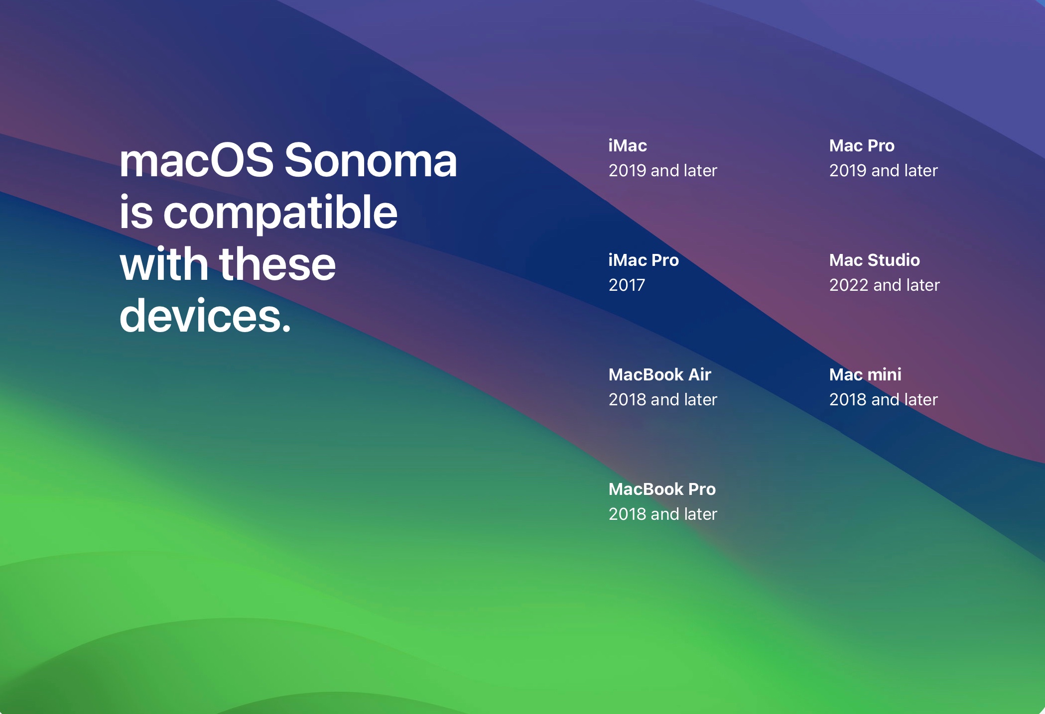 Поддержку macOS Sonoma не получили iMac и MacBook Pro 2017 года, а также последний остававшийся MacBook 12”