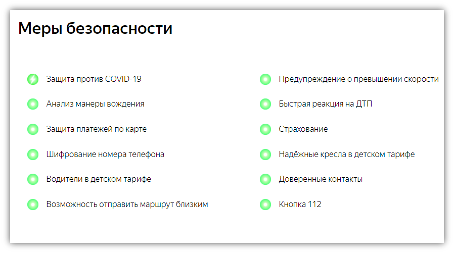 Критерии безопасности пассажиров при поездках в такси согласно трактованию Яндекс GO