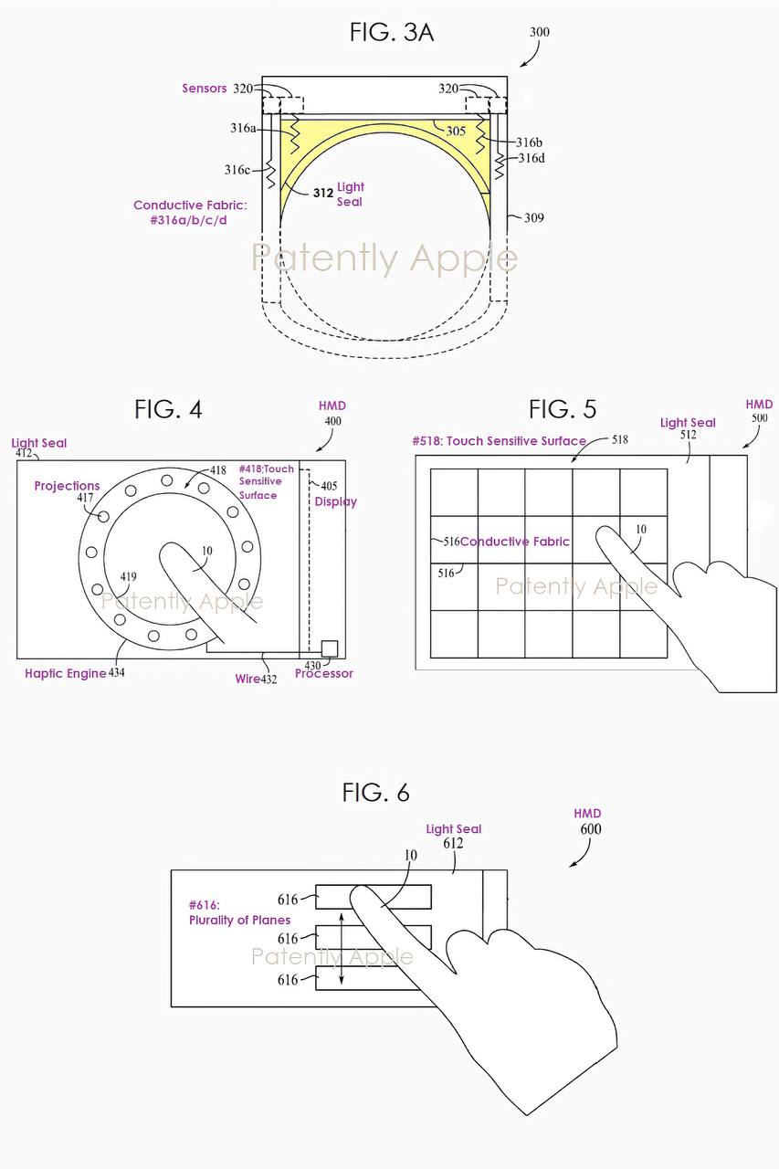 Один из двух патентов на сенсорную технологию управления и систему датчиков для уплотнителя Light Seal, используемой в Apple Vision Pro (© Patently Apple)