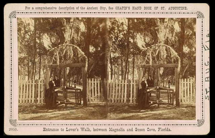 Женщина на входе в парк, Флорида, примерно 1885 год, стереоскоп.