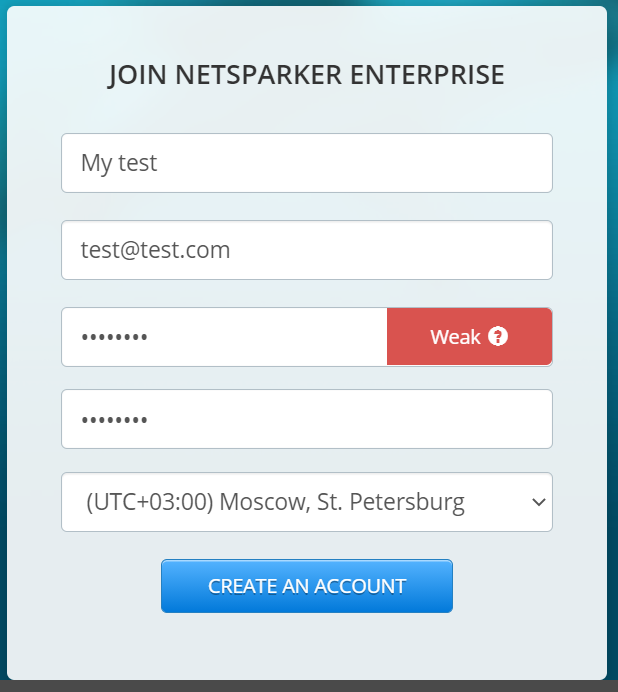 Экран регистрации нового пользователя Netsparker