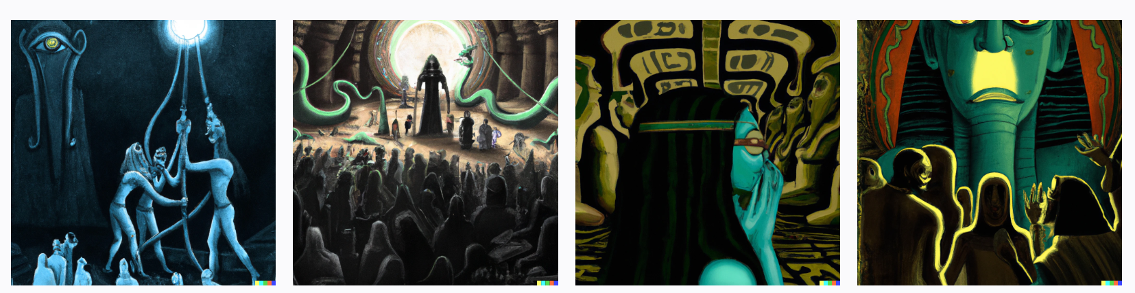 People worshiping Lovecraftian Elder thing, Egyptian art, digital art