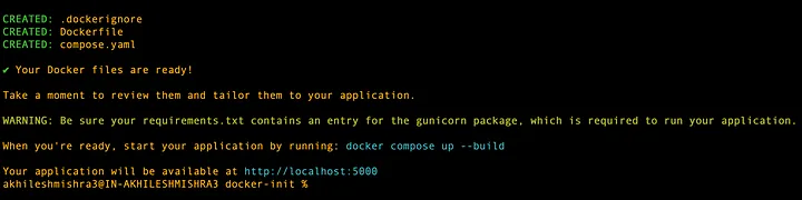 docker init выведет созданные файлы с конфигами и покажет инструкции по запуску
